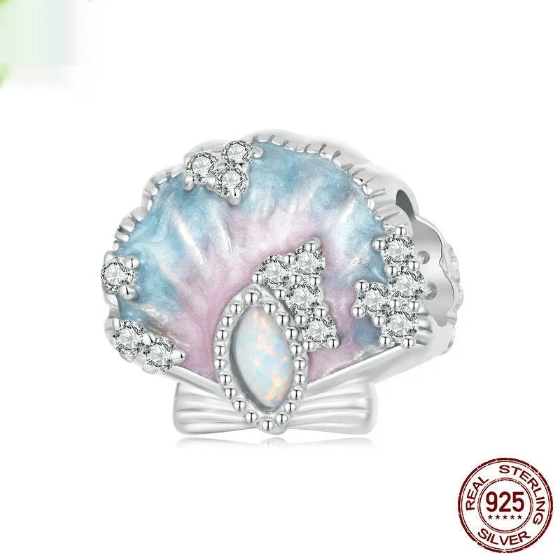 Ocean Wind Series 925 silver DIY bracelet beads with shell pattern and starfish element, 10x12mm size