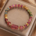 Women's strawberry quartz and pink tourmaline bracelet with electroplated metal chain, 17 cm length