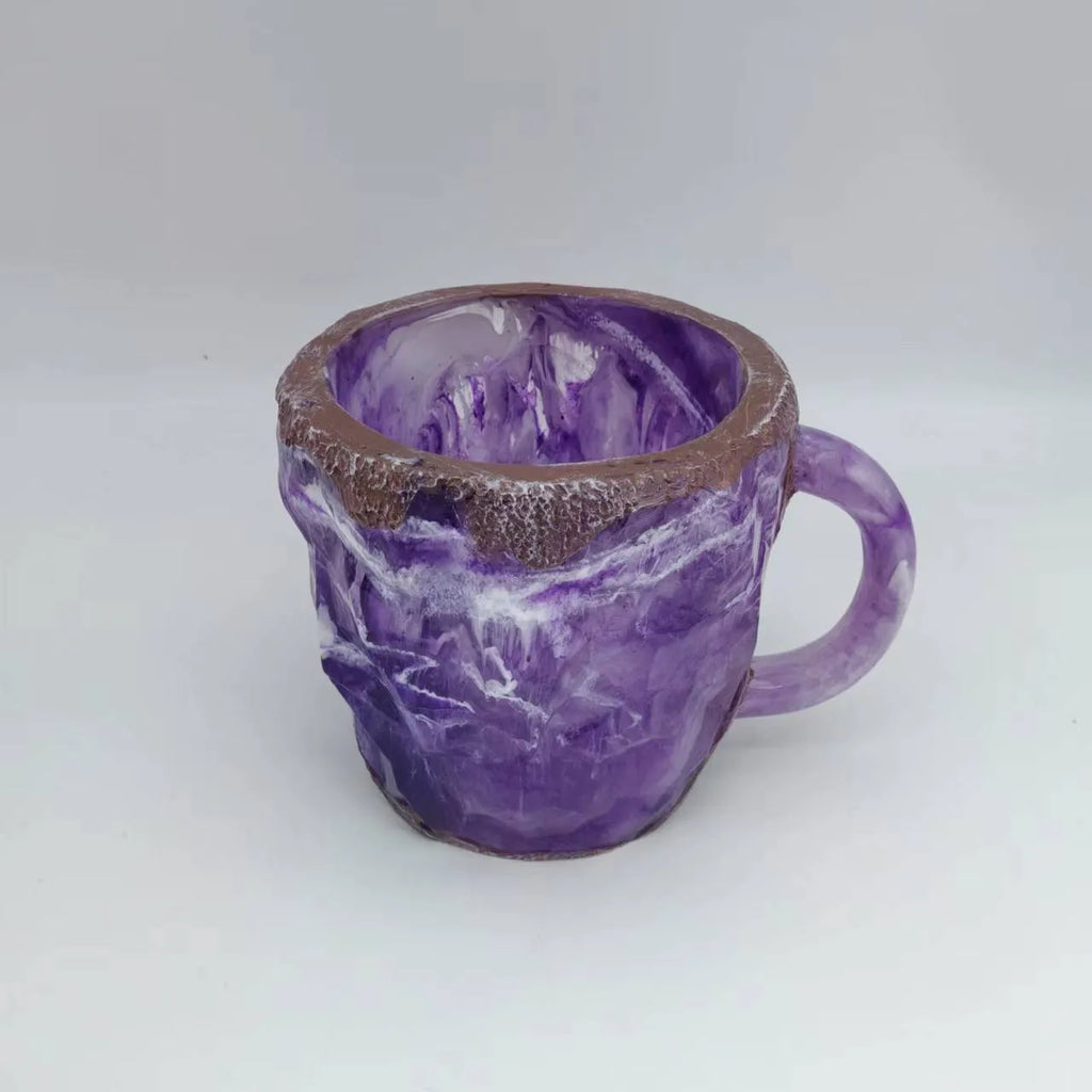 Resin mineral crystal coffee mug with handle showing clear design and colour options