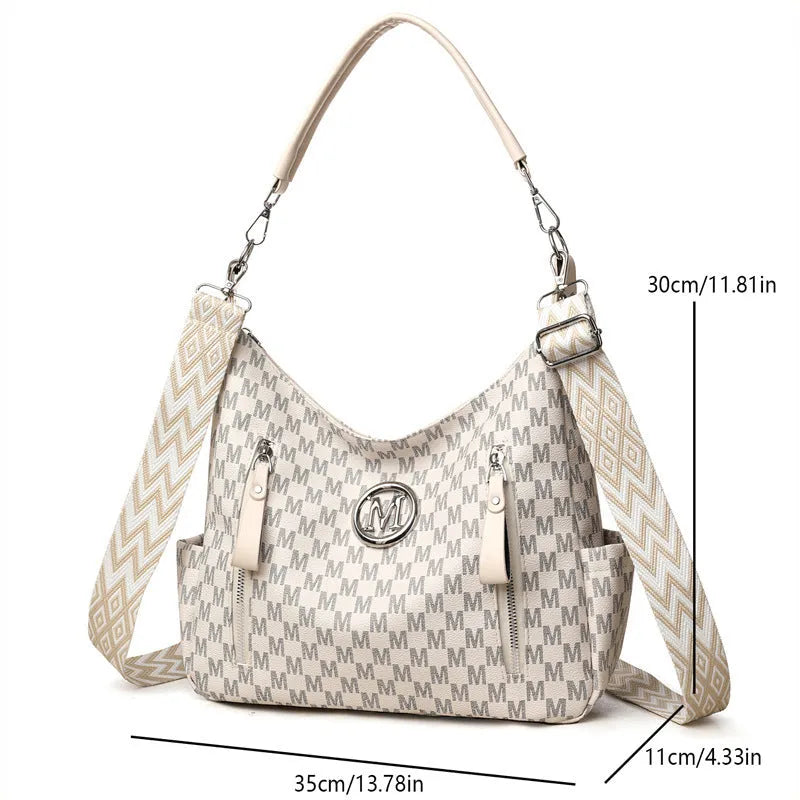 Retro printed messenger bag in PU with double shoulder straps and sandwich pocket design