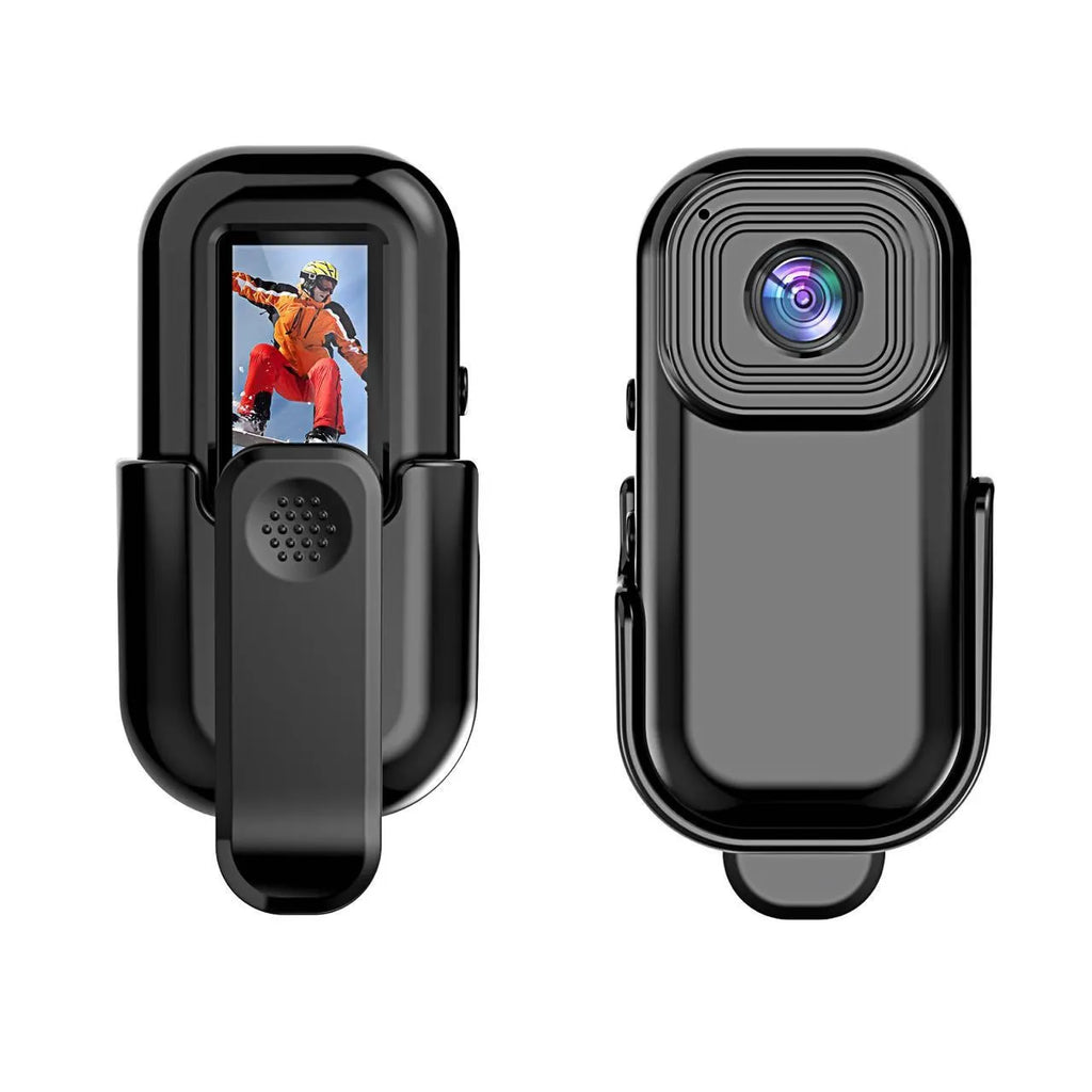L8 Black outdoor sports camera with thumb hole and back splint, 1080p HD, plastic body 65x32.3x18mm