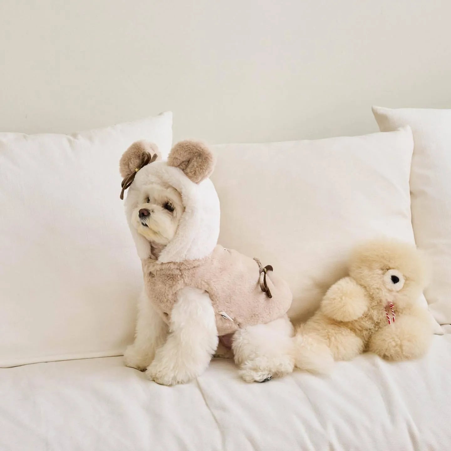 Light pink polyester warm coat for dog or cat in size M