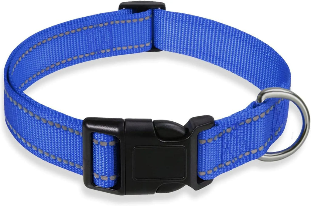 Adjustable chest strap dog collar in nylon material showing colour options