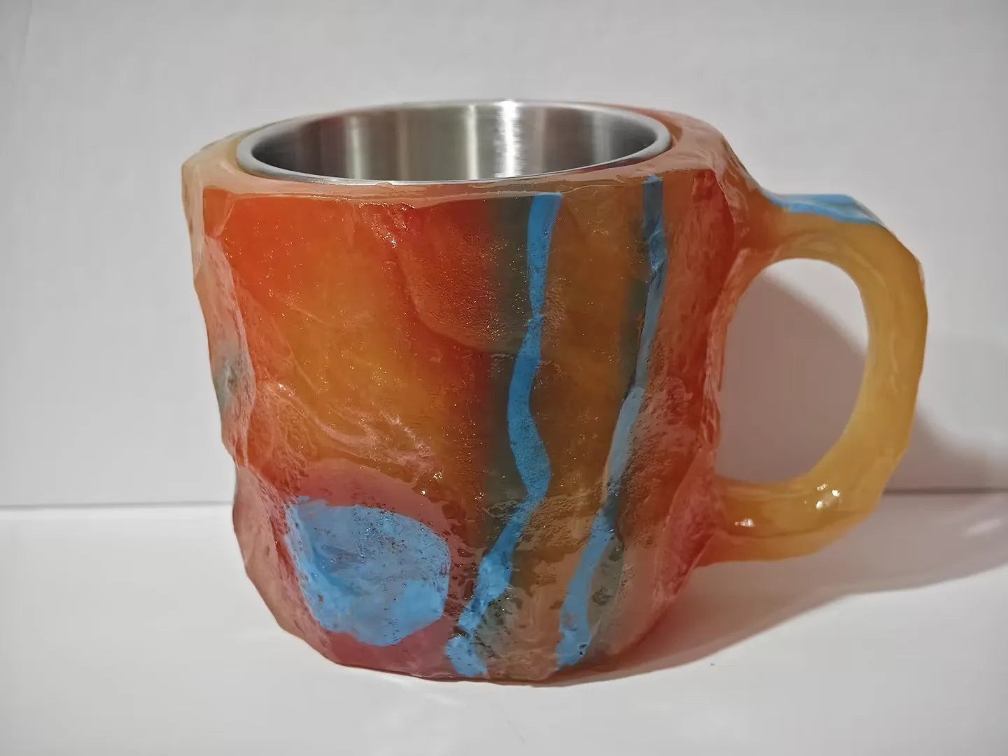 Resin mineral crystal coffee mug with handle showing clear design and colour options