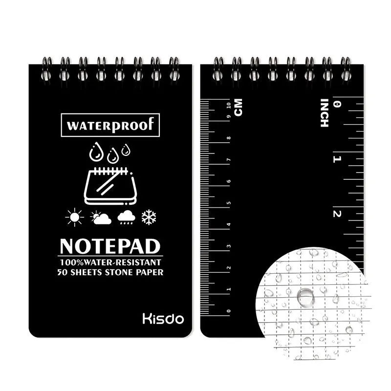 Spiral-bound waterproof office notepad with stone paper, shown in camouflage colour option.