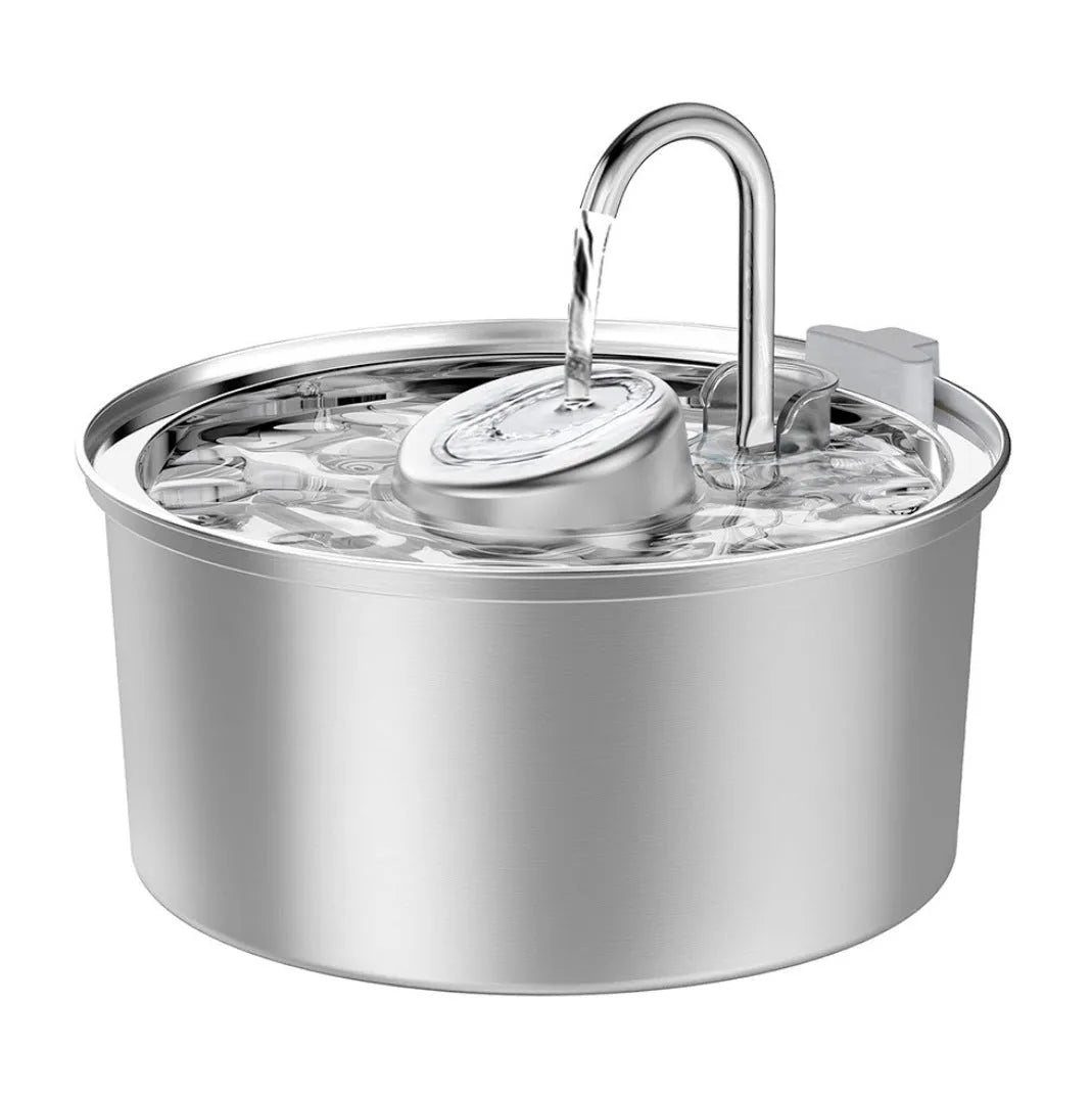 Stainless steel pet water dispenser with large 4-litre tank and selectable water outlet design