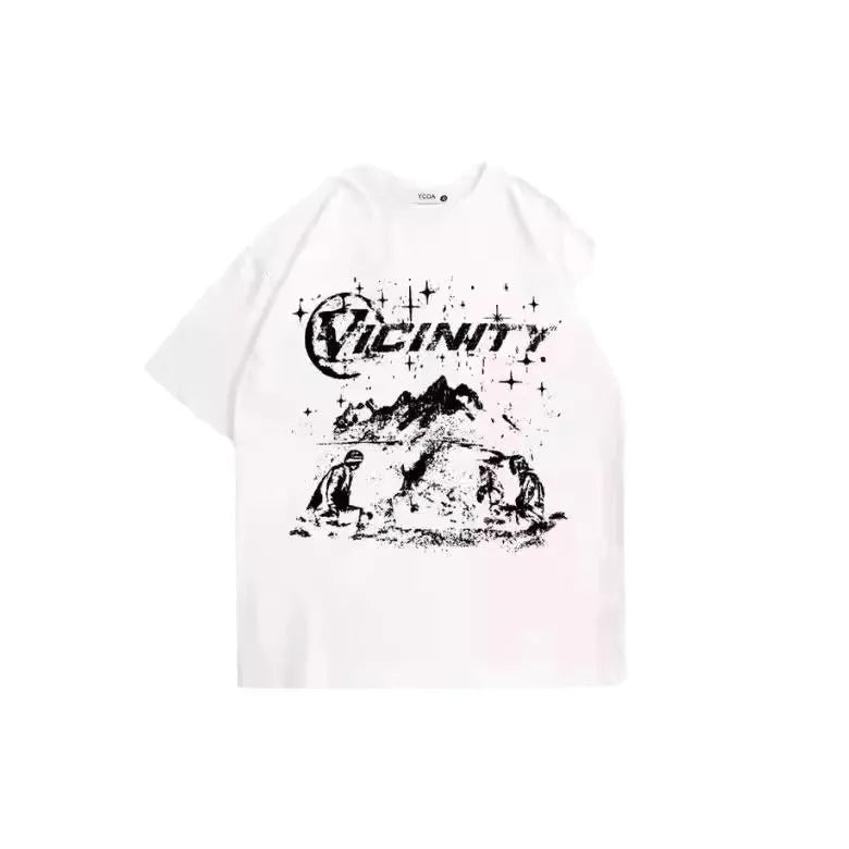 Men's hip hop print t-shirt with retro graphic design in polyester fabric