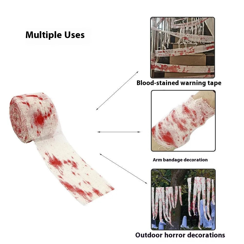 Blood-red dyed gauze bandage rolled for Halloween costumes and horror decorations with 8cm width