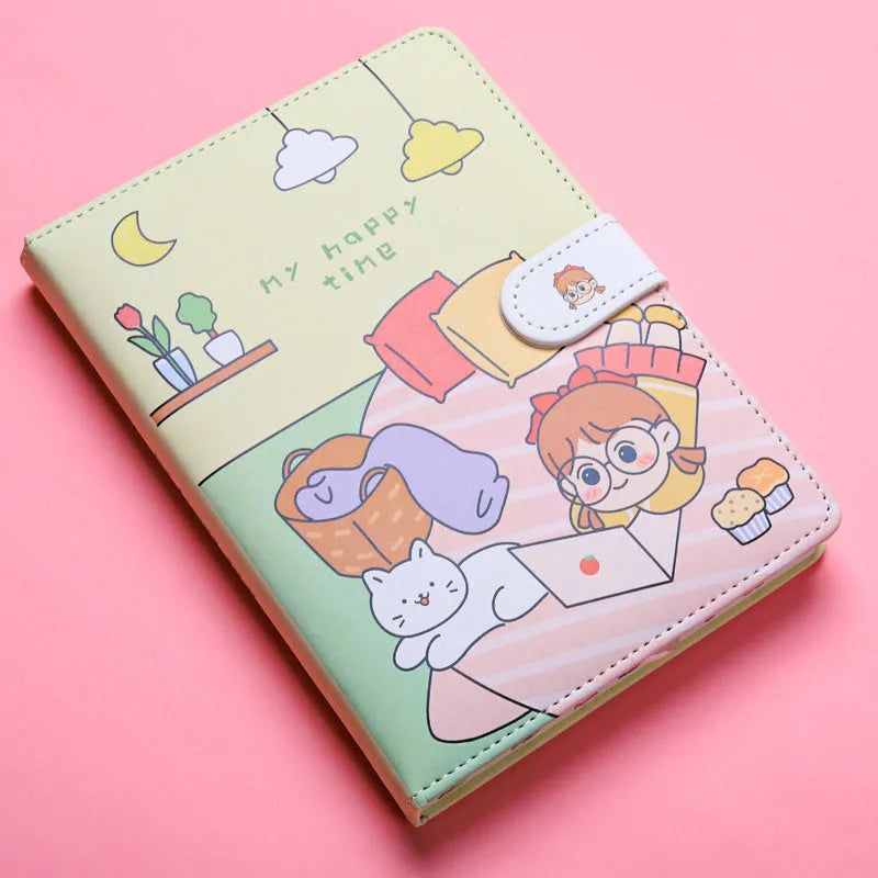 Small white Kaba Bear Hippo notebook with magnetic buckle, showing PU leather cover and compact 135mm x 185mm size.