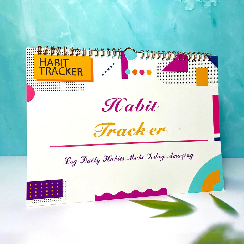 No date English habit tracking notebook with 12 pages, size 21cm x 28cm, flower white cover option