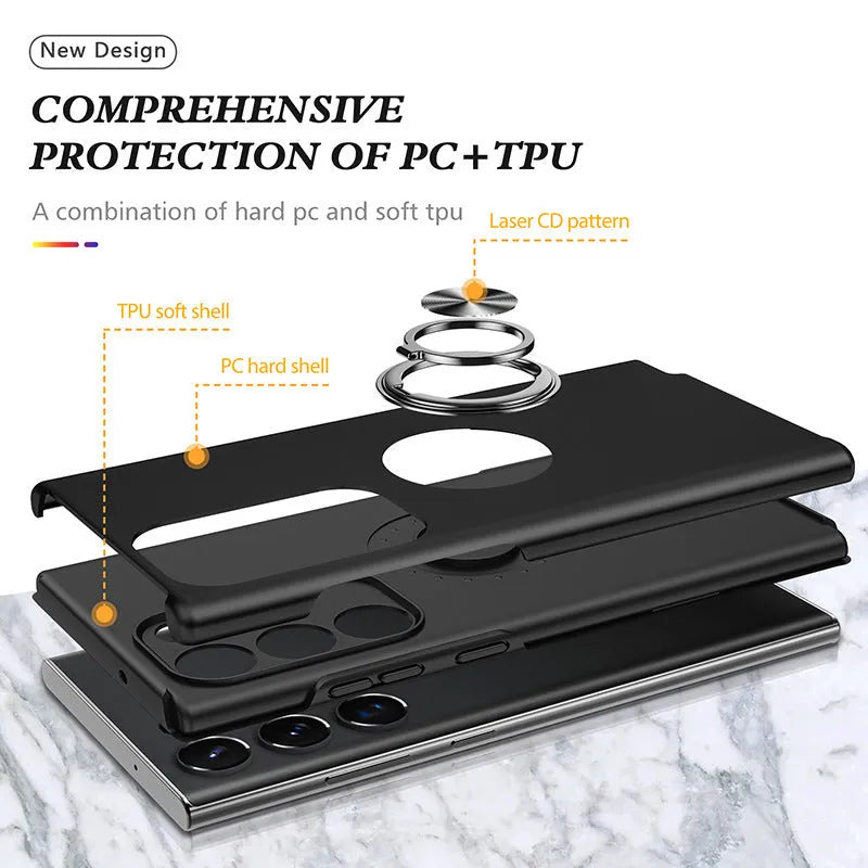 Black PU magnetic bracket anti drop phone case for Samsung with built-in stand