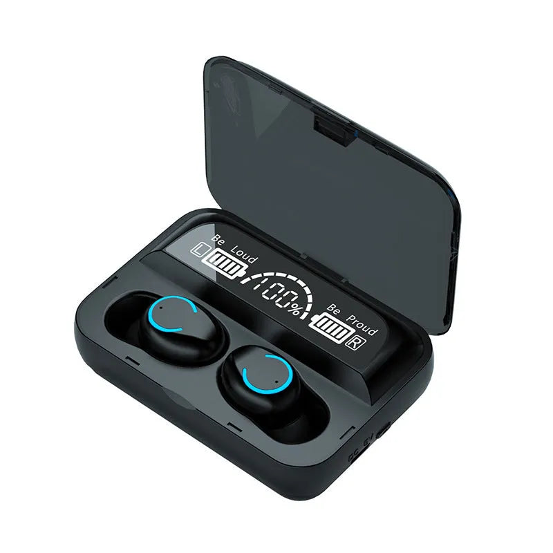 R12 luxury mirror black Bluetooth sports in-ear headset with magnetic charging bay and flashlight