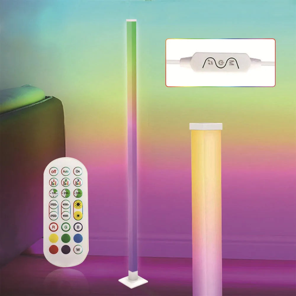 Corner floor colour-changing LED lamp with remote control in a modern simple style, 120cm length