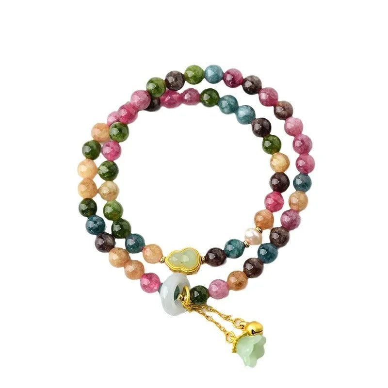 Women's double circle bracelet with natural chalcedony beads in 6.5mm diameter