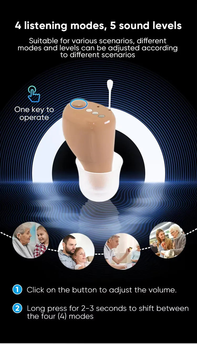 16-channel digital noise reduction invisible hearing aid in skin colour USB rechargeable for elderly