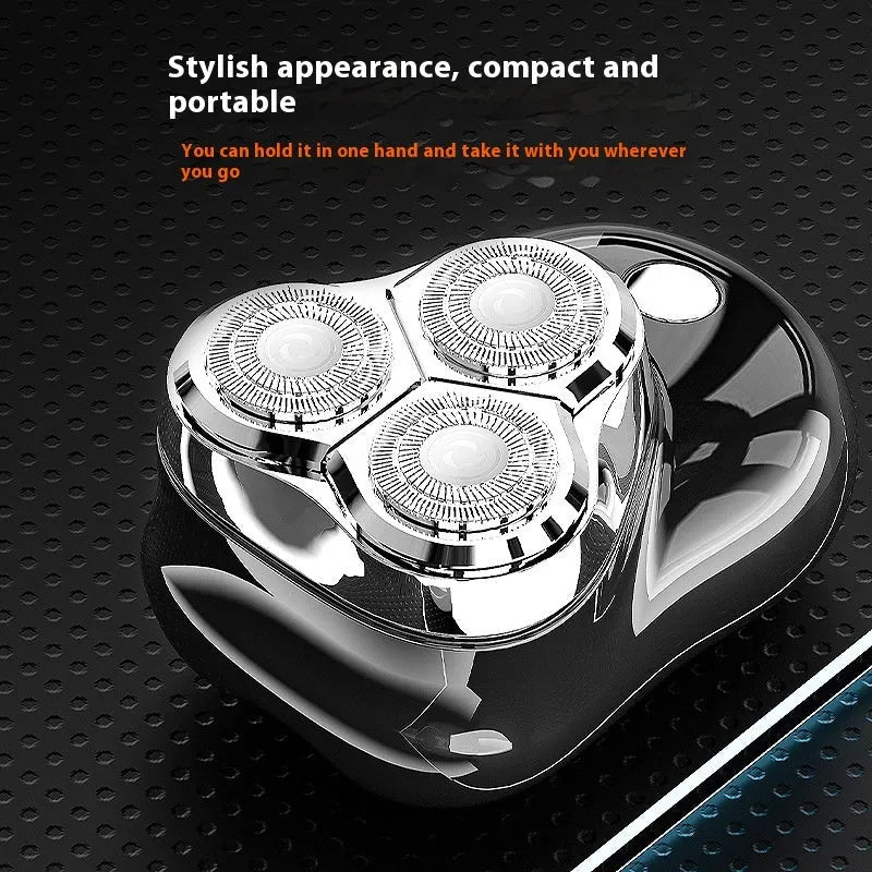 Electric magnetic suction floating three-blade shaver in piano black with floating cutter head