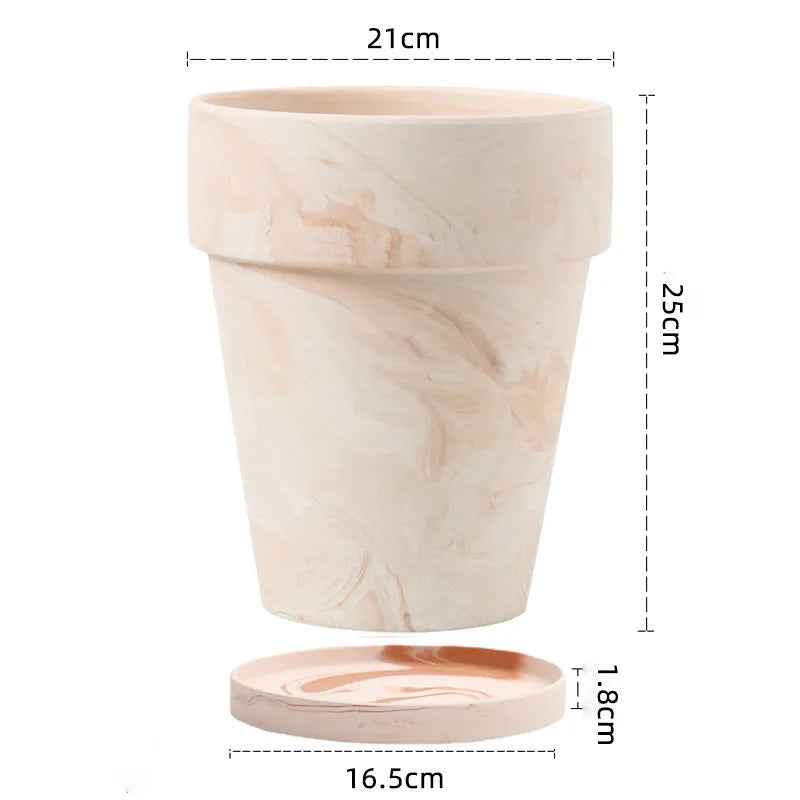 Gradient macchiato red and white pottery flowerpot on desktop with green plant, sizes 10cm to 30cm