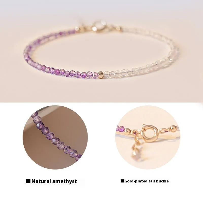 Close-up of a purple geometric rattan crystal bracelet with 2mm thickness and cut facets.