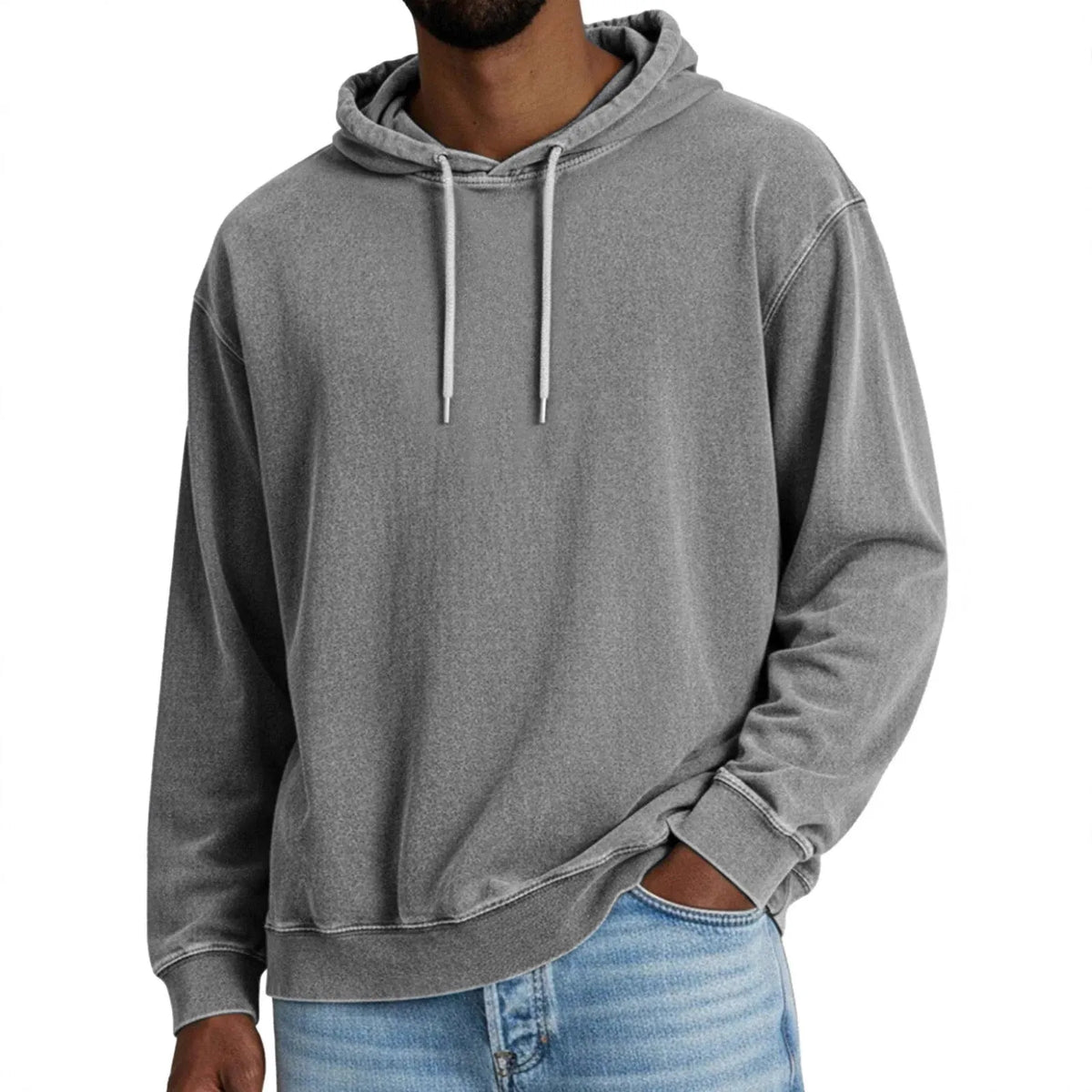 Men's loose fit solid colour hooded sweatshirt, long-sleeved polyester pullover, sizes S-5XL, seven colours