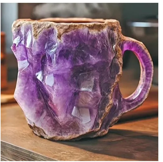 Resin mineral crystal coffee mug with handle showing clear design and colour options