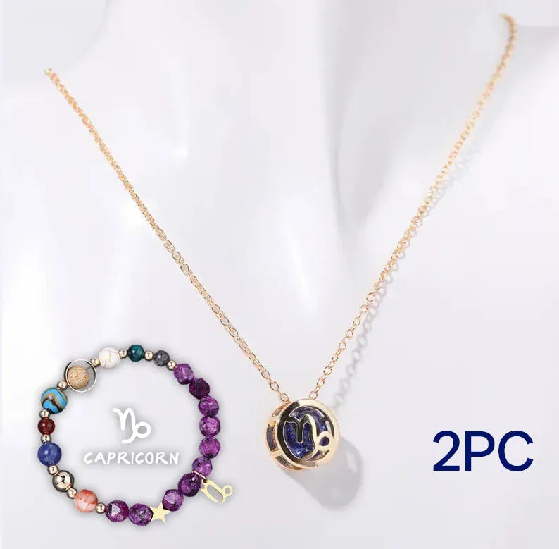 Natural stone beaded necklace and matching bracelet set laid flat, showing genuine gemstone beads.