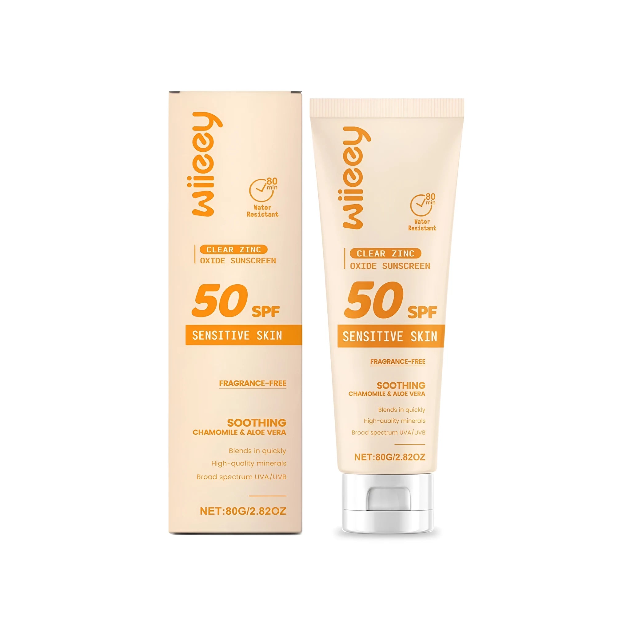 Clear Zinc Oxide Sunscreen tube with mineral protection and 80g size