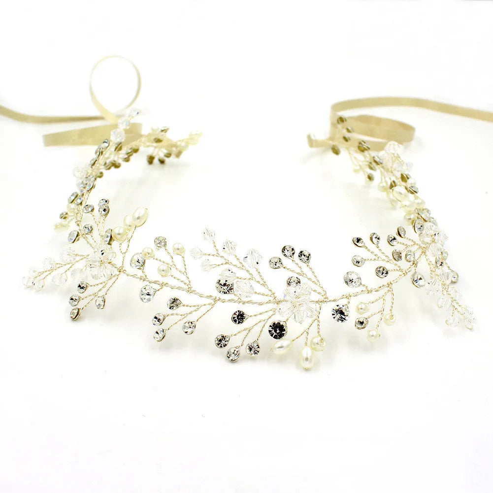 Gold alloy hair hoop with water diamond element 36cm width