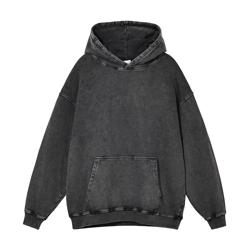Men's batik washed cotton hoodie in loose fit with drop-shoulder sleeves showing washed colour pattern