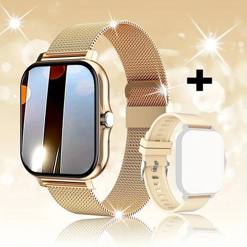1.44-inch touchscreen smart watch with silicone strap showing Bluetooth calling and health monitoring features
