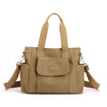 Women's multi-interlayer nylon shoulder bag in khaki, large capacity, horizontal square shape with single strap
