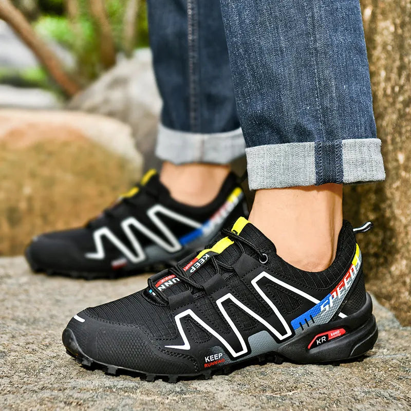 Men's plus size casual shoes in synthetic leather with mesh lining and rubber sole.