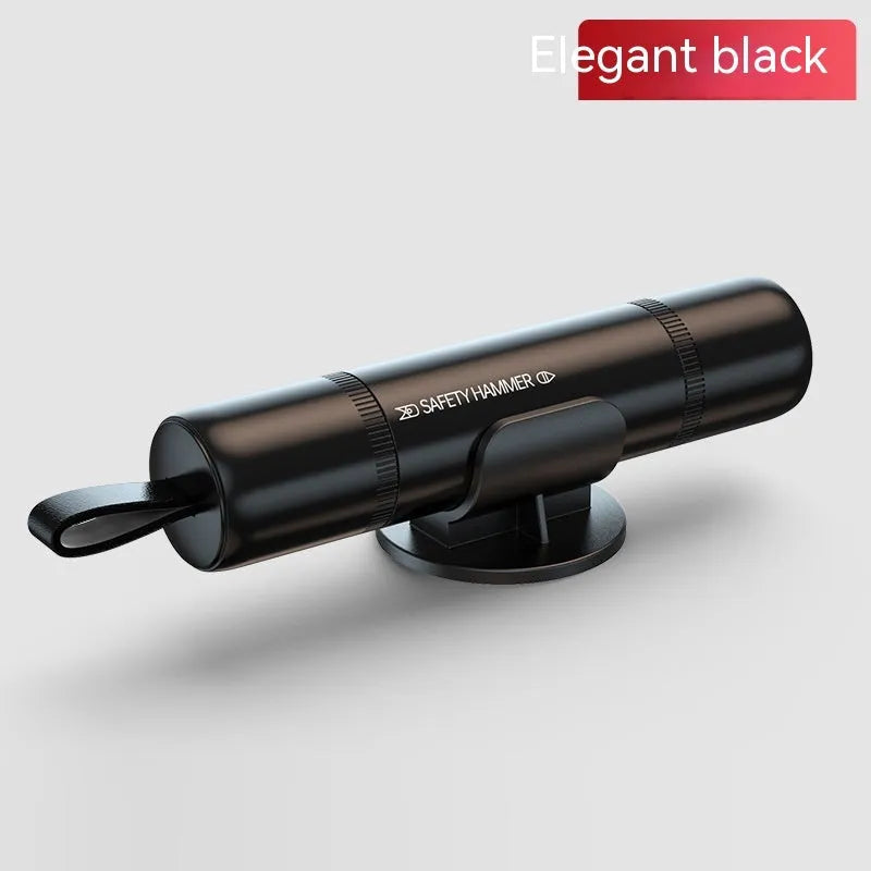 Aluminium alloy car emergency safety hammer with seatbelt cutter and LED torch in black red colour