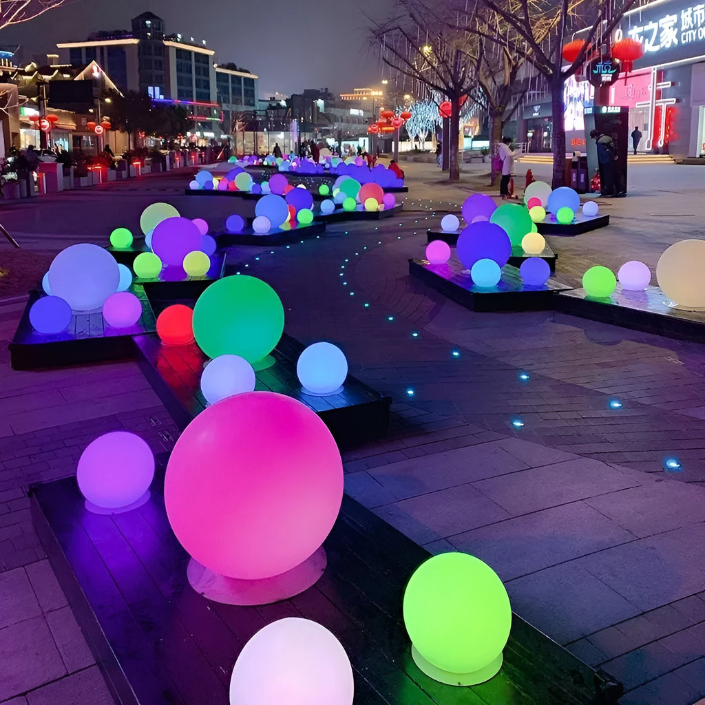Solar powered outdoor colourful PE luminous ball light IP65 weatherproof 20CM to 50CM sizes