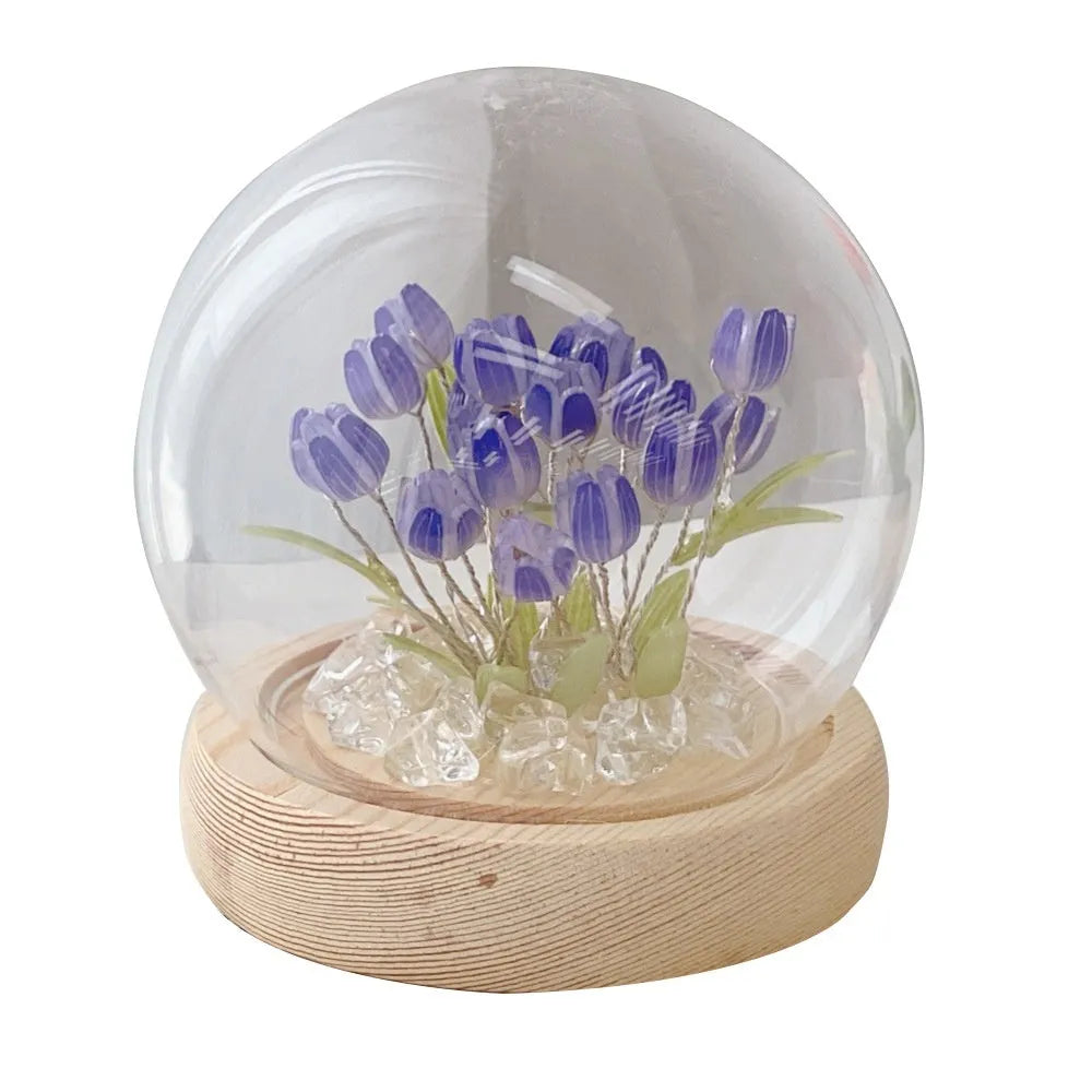 LED tulip artificial flower small night lamp in pink with battery-powered base, cartoon style decorative light