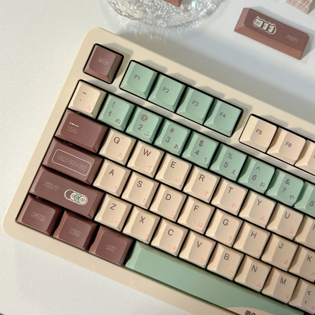 Matcha Theme plastic keycap set with five-sided sublimation printing for mechanical keyboards
