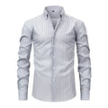 Non-ironing anti-wrinkle striped long-sleeved men's shirt with lapel collar, business casual style