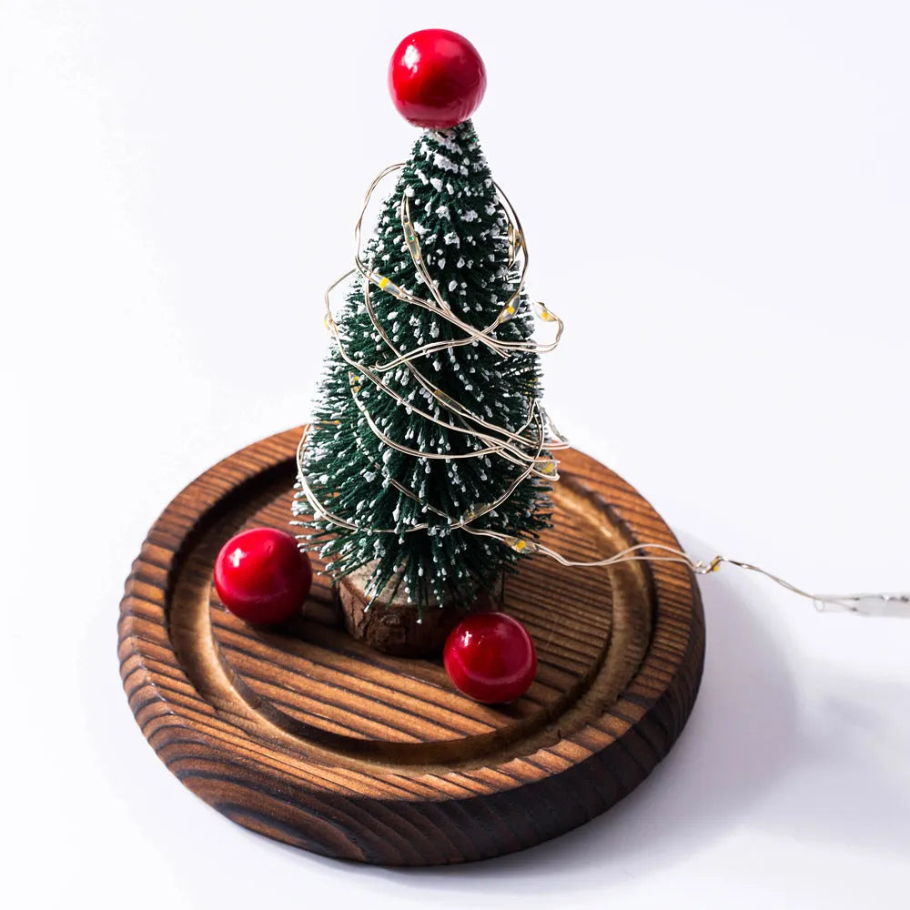 Green glass-cover Christmas tree LED light on USB base with simulation pine interior
