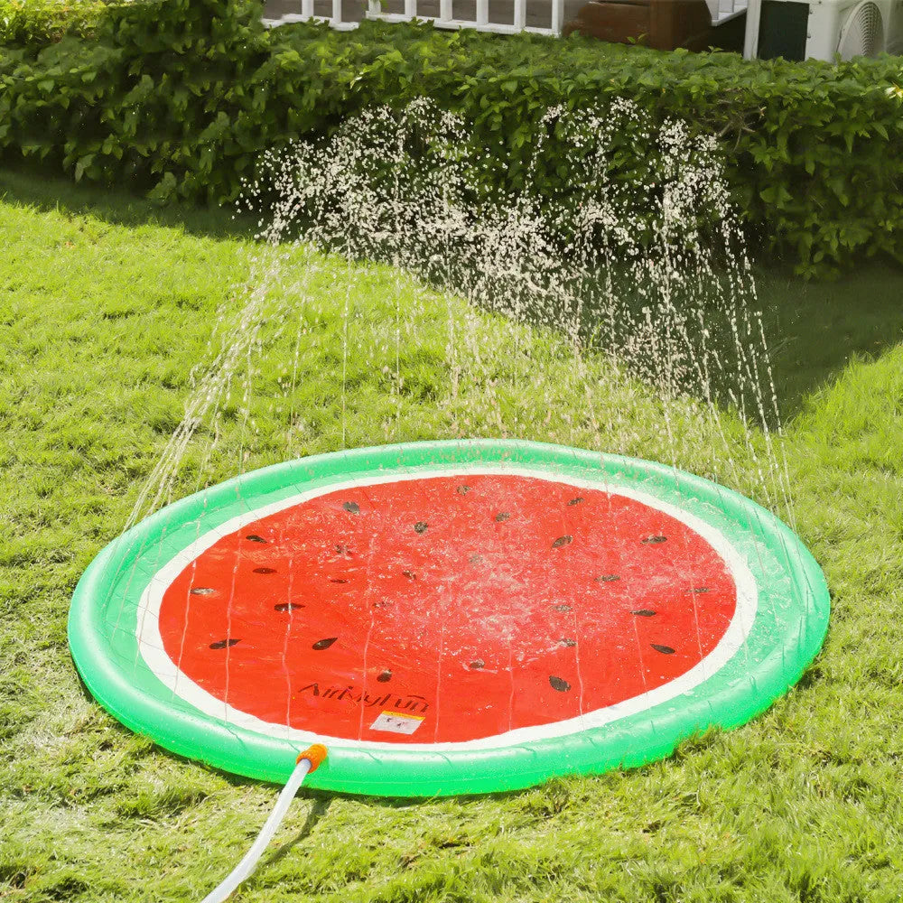 Children's water spray mat 170x170cm watermelon print on grass with water spray active