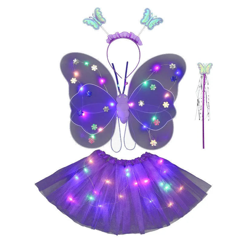 Creative glowing butterfly wings 4-piece set with luminous double-layer wings in pink colour