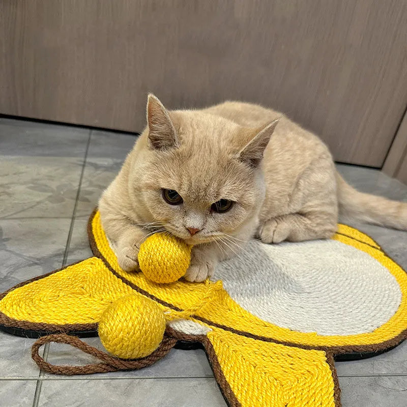 Yellow corgi butt design sisal cat scratching board measuring 37 by 40 centimetres with anti-slip base