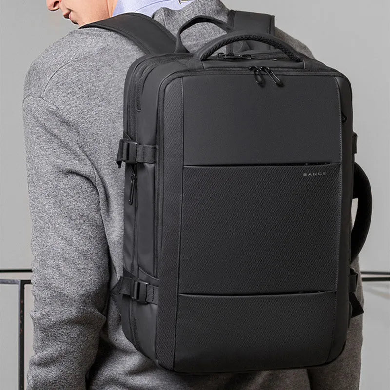 Foldable large capacity waterproof Oxford cloth business travel backpack with double shoulder straps in black colour