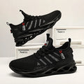 Men's black mesh casual running shoes with cross straps and round toe on a white background