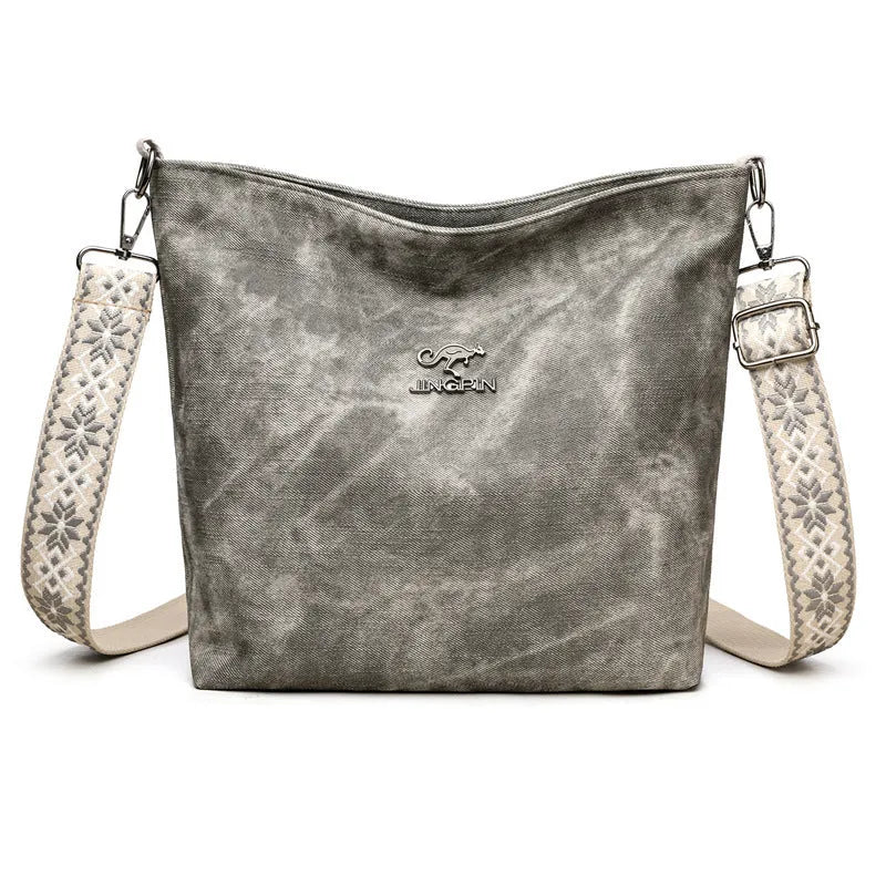 Soft PU shoulder bag in grey, pink, or yellow with adjustable strap and polyester lining