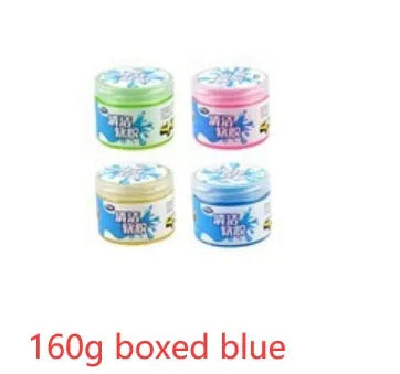 Blue and yellow blocks of magic cleaning gel adhesive putty for dust removal, 160g size.