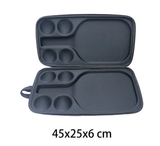 Black EVA pickleball storage bag with shoulder straps, shown holding a paddle and balls.