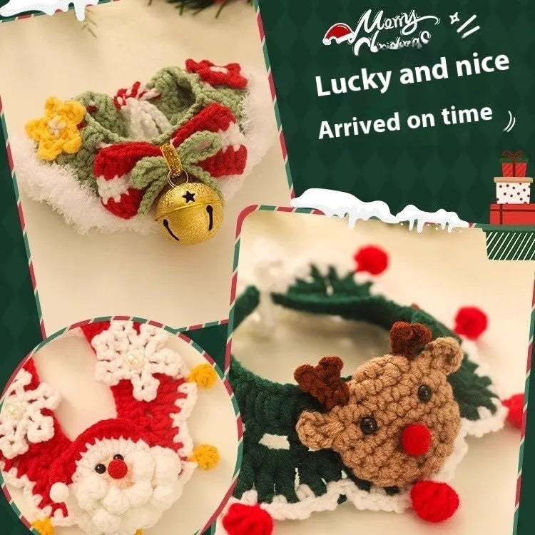 Christmas pet scarf collar with wool construction and festive patterns for dogs and cats
