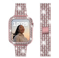 Apple Watch protective case with peep-proof glass in rose pink, gold, and black colour options