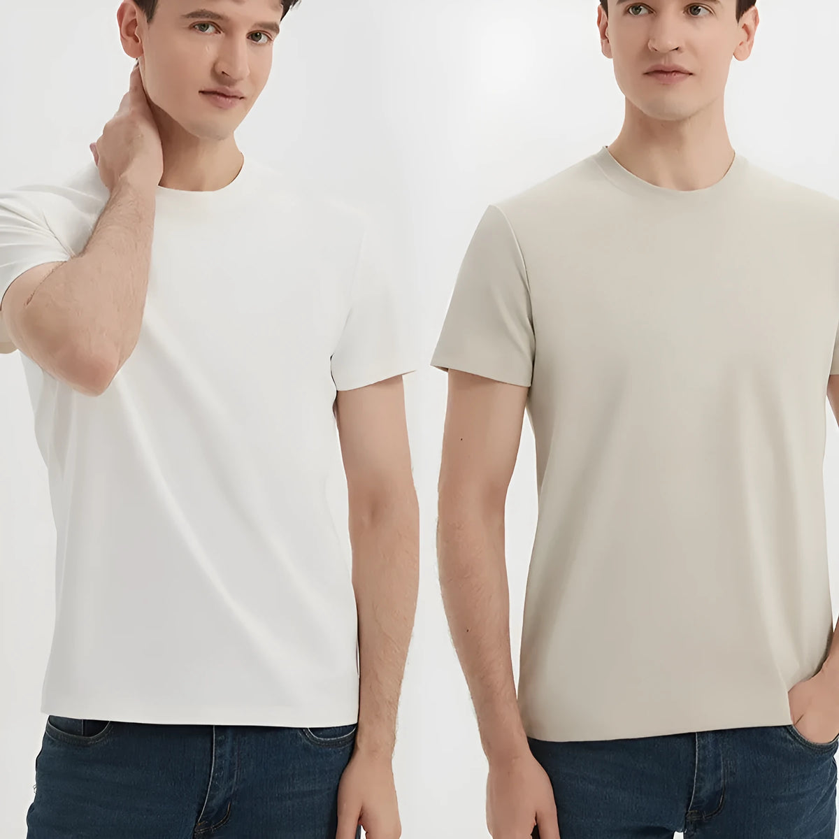 Antibacterial quick-dry short sleeves pullover in solid colour straight fit with regular sleeves on model