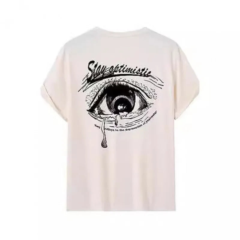 Men's printed short-sleeved sports T-shirt with digital pattern on polyester fabric, showing pullover design and casual streetwear styling
