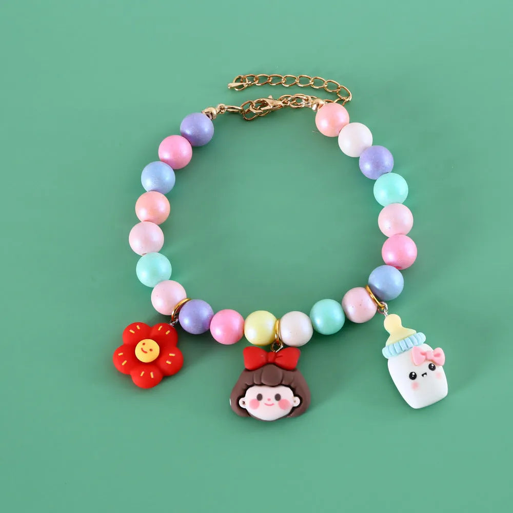 Macaron-colour resin pet collar and headdress set with matching bracelet and necklace accessories